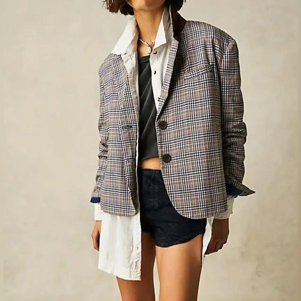 Free People We The Free Cali Plaid Blazer NWT M - Picture 4 of 4